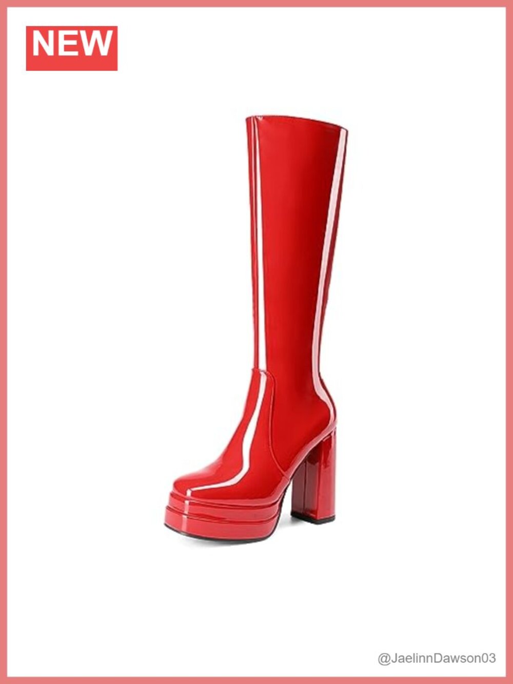 Women's Platform Knee High Boots Chunky Heel Side Zip Faux Leather
